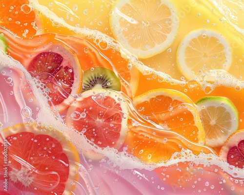  Liquid Sunshine: Vibrant Waves of Freshly Squeezed Juice with Juicy Fruit Slices