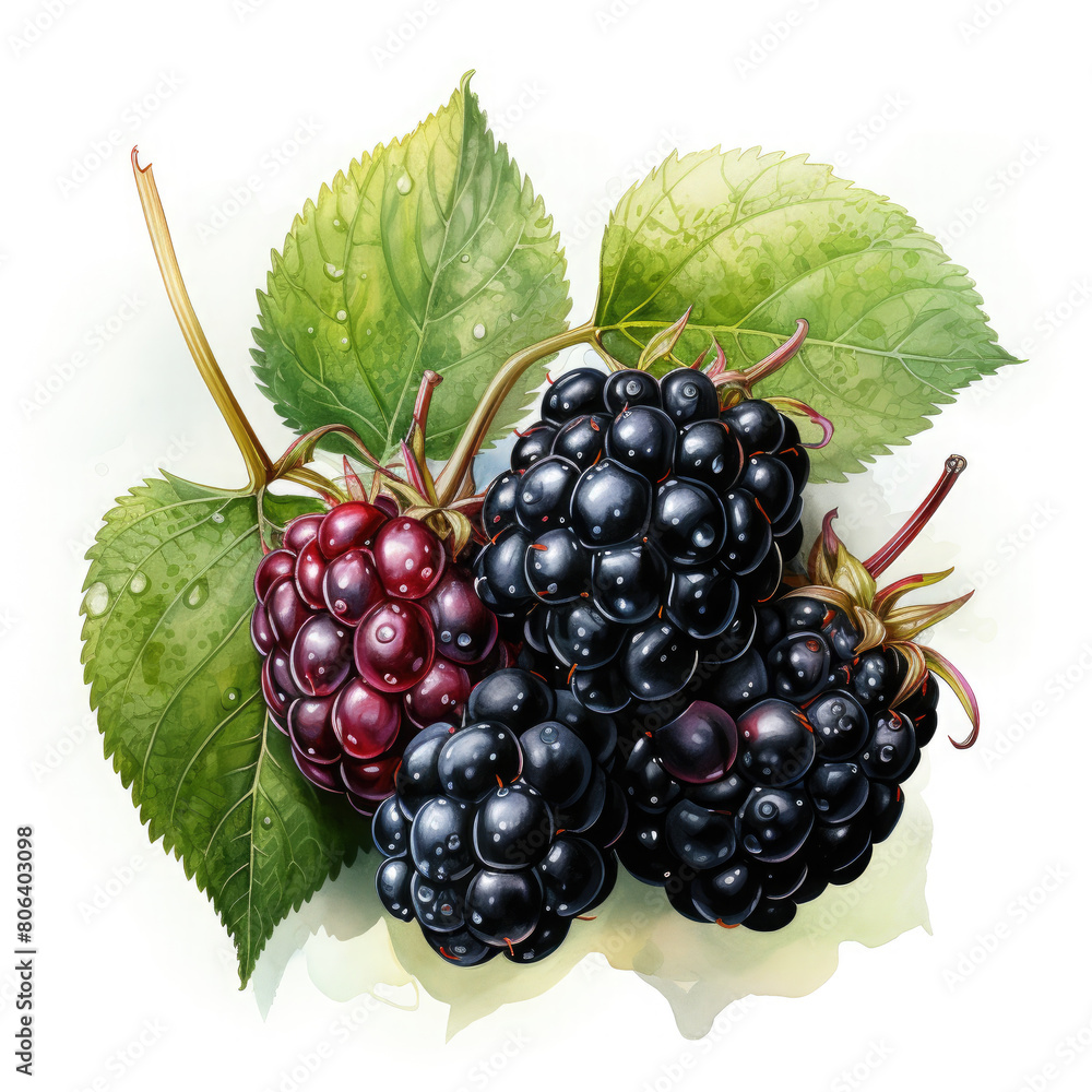 Watercolor Blackberry Illustration, Generative Ai Watercolor Blackberry Illustration, Generative Ai