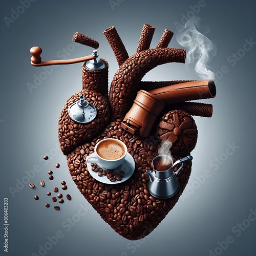 The image artistically combines coffee elements to form a heart, symbolizing a passion for coffee