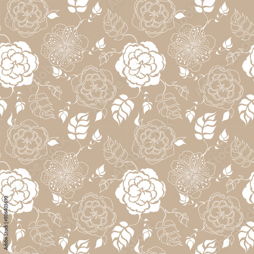 seamless botanical pattern of painted oriental motifs 