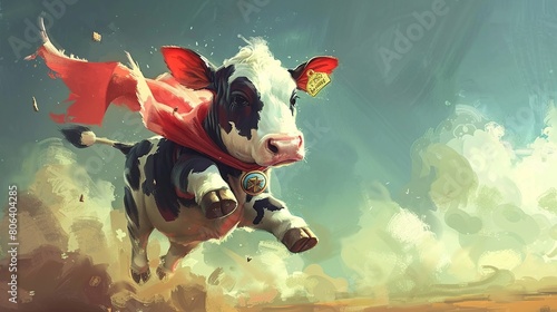Cute Cow Super Hero on background. Generative Ai photo