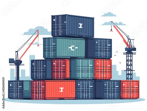 Logistics and transportation. Container ship and cargo. Import and export. Global business. Vector illustration.