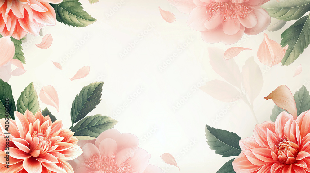 A white background with pink flowers and leaves A white background with pink flowers and leaves