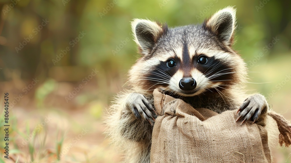 Cute Raccoon Thief Bring Money Bag . Generative Ai Cute Raccoon Thief Bring Money Bag . Generative Ai
