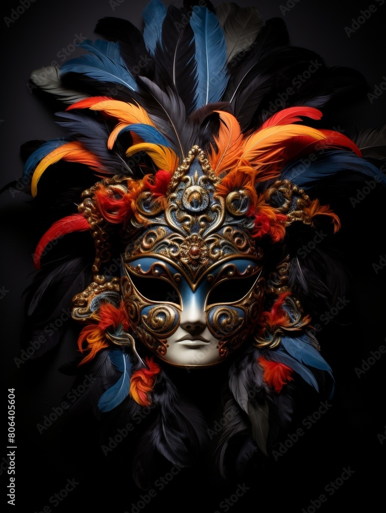 Feathered Mask Portrays Carnival Splendor