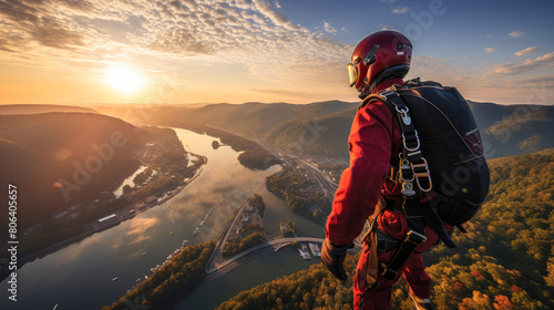 Skydiving, Free-fall excitement, Heart-pounding dives, Sky-high views, Parachute moments, Aerial perspectives photo