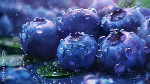 Fresh Unic Blueberries with Droplets. photo