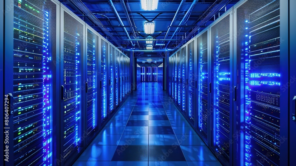 Rack Server on server room Data center, server room security, data center server, web host warehouse data server cabinets network storage database.