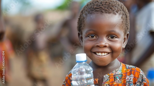 Young Boy Holding a Bottle of Water photo
