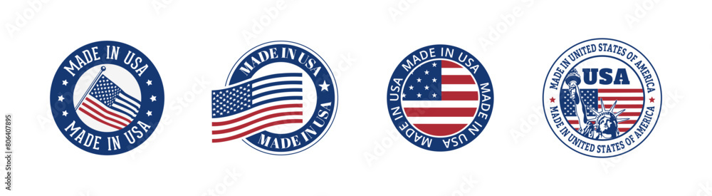 Made in USA vector circle badge set. Original American product badges. Made in USA vector circle badge set. Original American product badges.