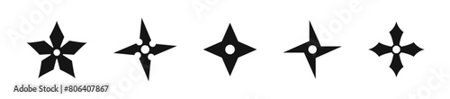 Shuriken vector icon set. Asian star shaped weapon icons. photo