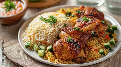 Chicken kabsa, homemade arabian rice, Saudi food. Generative Ai