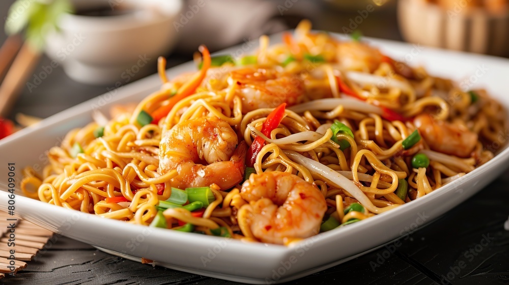 Chow mein noodles dish,chinses food. Generative Ai Chow mein noodles dish,chinses food. Generative Ai