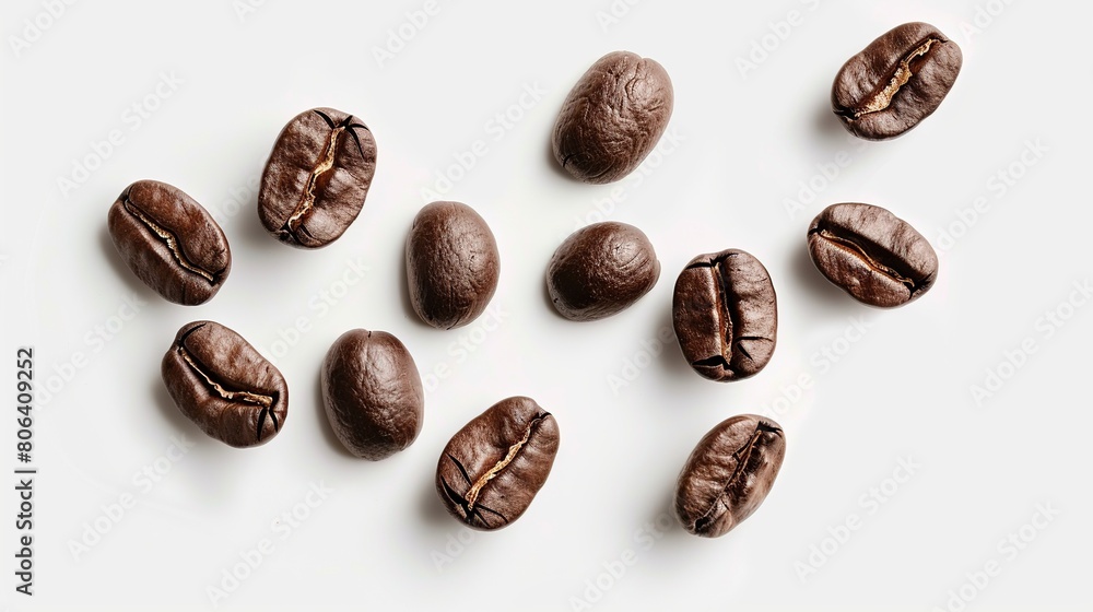 Coffee beans in flight on white background. Generative Ai Coffee beans in flight on white background. Generative Ai