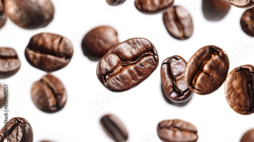 Coffee beans in flight on white background. Generative Ai