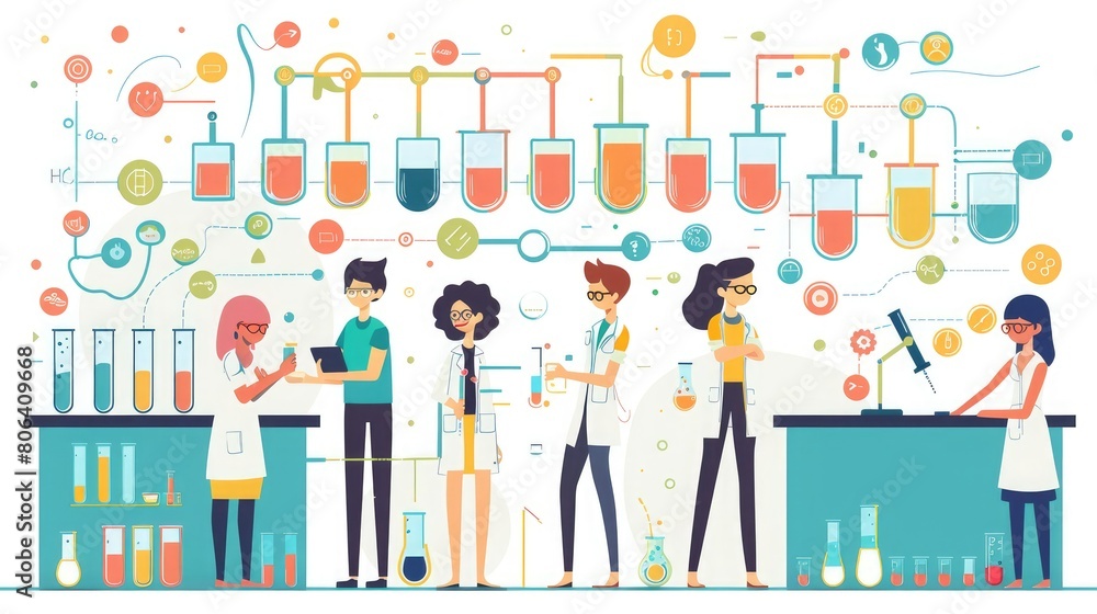 A group of scientists working in a laboratory A group of scientists working in a laboratory