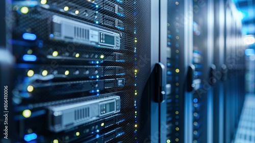 Rack Server on server room Data center, server room security, data center server, web host warehouse data server cabinets network storage database.