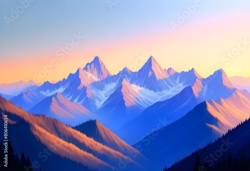 modernist style Serene mountain range at sunset ma photo