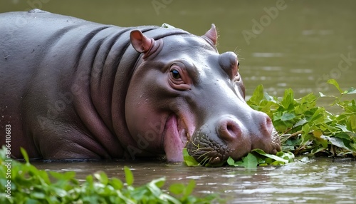 A Hippopotamus With Its Mouth Full Of Leaves Munc