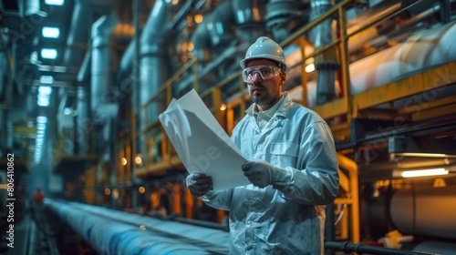 Pulp & Paper Plant Worker in Industrial Environment: Safety & Production Processes Concept