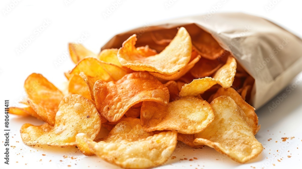 Crispy Delight: White Bag of Delectable Potato Chips Crispy Delight: White Bag of Delectable Potato Chips