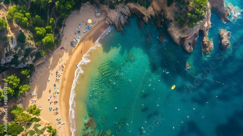 Aerial view of Tossa de Mar beach in Gerona province, Catalonia, Spain. photo