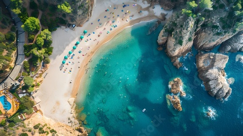 Aerial view of Tossa de Mar beach in Gerona province, Catalonia, Spain. photo