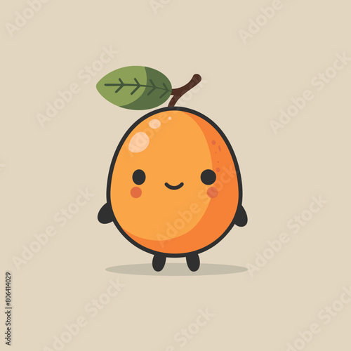 A cartoon loguat with a green leaf on top. The loguat is smiling and has a happy expression
