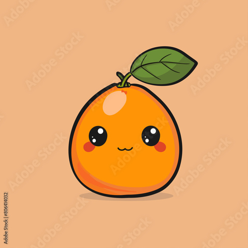 A cartoon loguat with a green leaf on top. The loguat is smiling and has a happy expression
