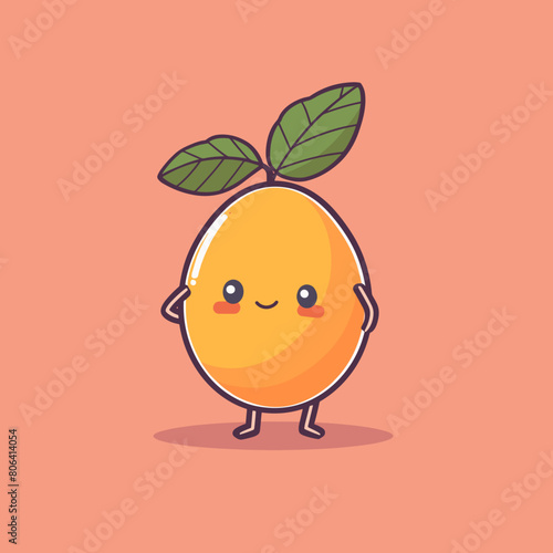 A cartoon loguat with a green leaf on top. The loguat is smiling and has a happy expression