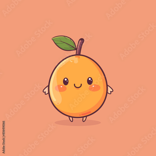 A cartoon loguat with a green leaf on top. The loguat is smiling and has a happy expression