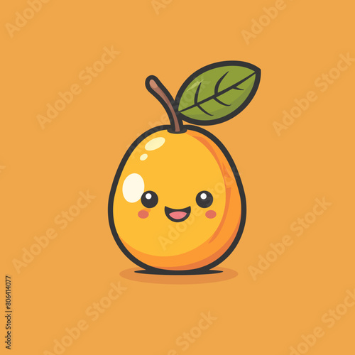 A cartoon loguat with a green leaf on top. The loguat is smiling and has a happy expression