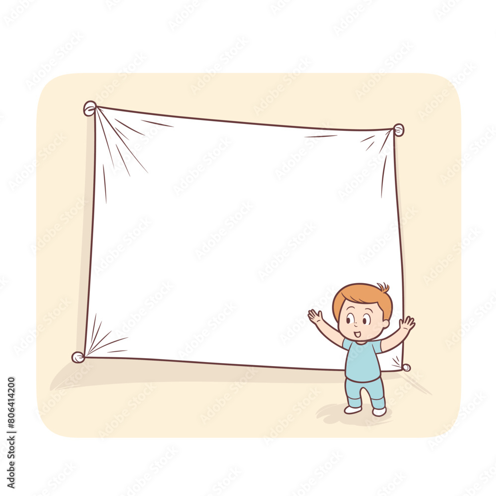 Young boy presenting large blank banner ready text advertisement, happy child smiling beside spacious signboard. Cartoon illustration kid standing next empty billboard messaging space, excited youth Young boy presenting large blank banner ready text advertisement, happy child smiling beside spacious signboard. Cartoon illustration kid standing next empty billboard messaging space, excited youth