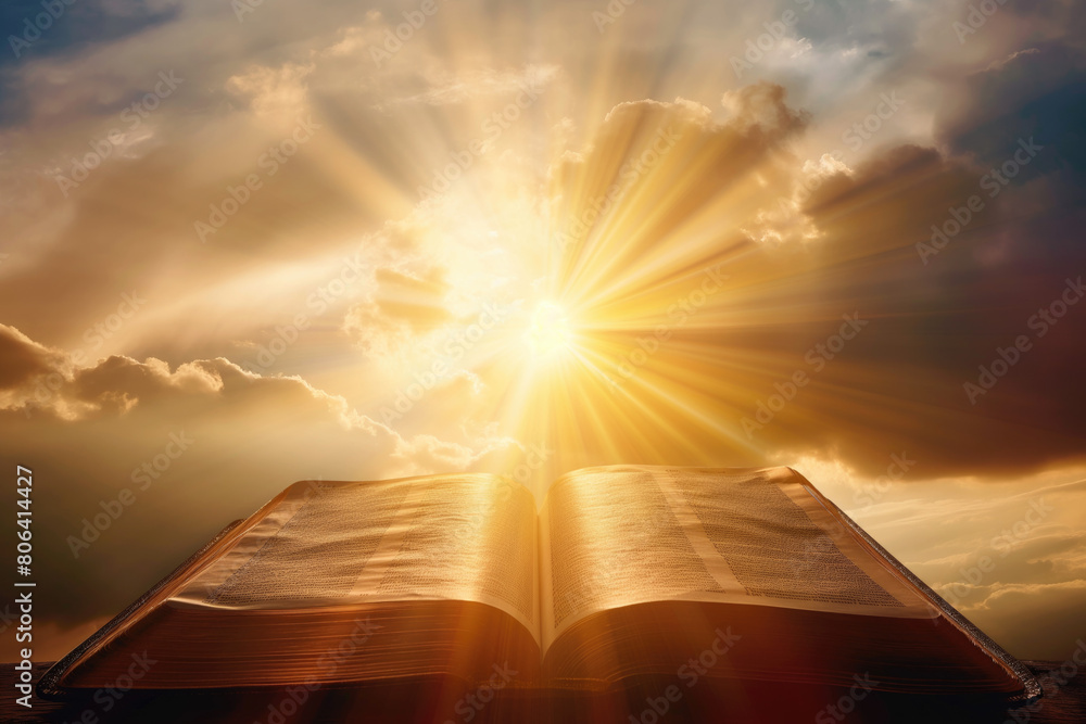 Images Scripture Bright Bright sun light and bible book silhouette of the Holy Jesus Christ ...