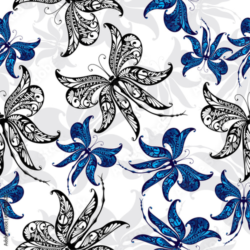 Butterfly drawings seamless repeating pattern texture background design for fashion graphics, textile prints, fabrics etc.