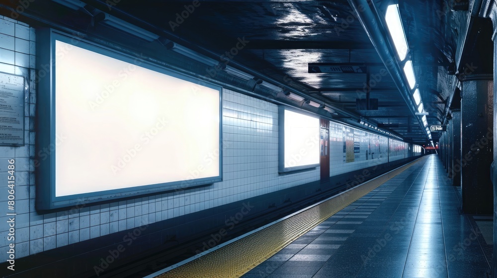 billboard blank advertising banner media display on a subway station