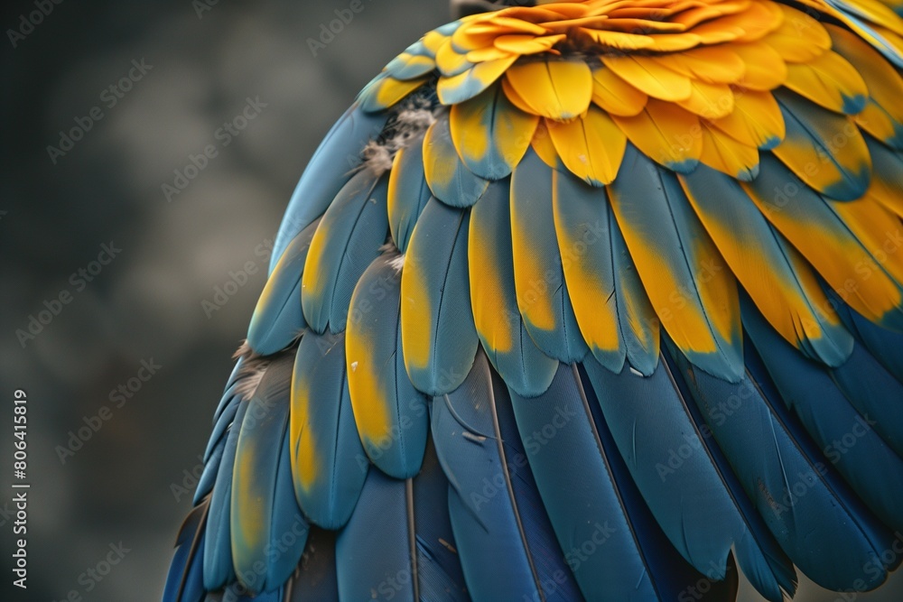 Fototapeta premium Blue and Gold Macaw wing feathers