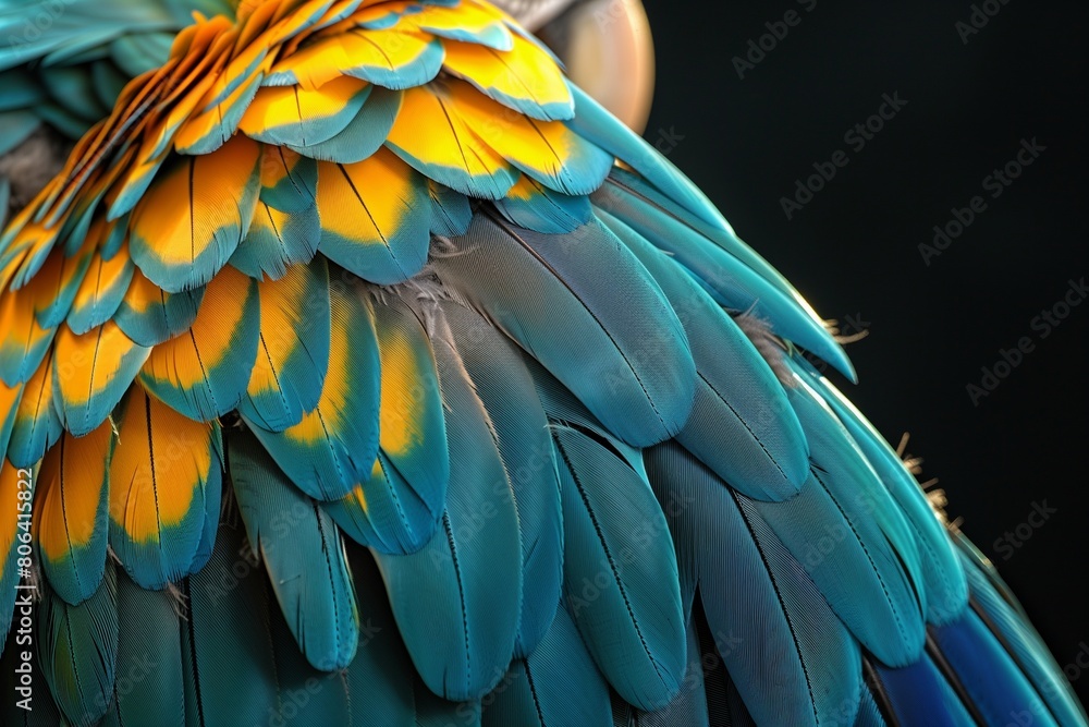 Fototapeta premium Blue and Gold Macaw wing feathers