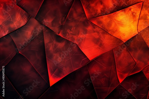 Fiery red brown burnt orange copper black abstract background. Geometric shape. Color gradient. 3d effect. Noise rough grungy grain. Neon light metallic.