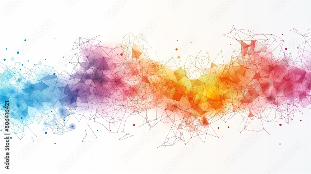 Abstract technology background with interconnected nodes and polygonal shapes on white background. Digital network concept for business or science design. Illustration.