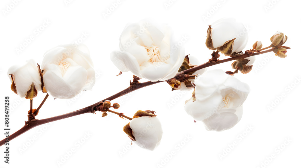 Cotton flower isolated on white background, clipping path, full depth of field
Cotton flower isolated on white background, clipping path, full depth of field