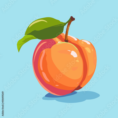 A cartoon drawing of a peach with a green leaf on top