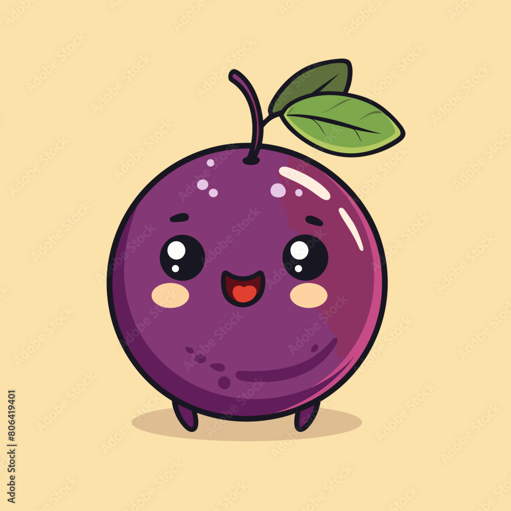 A cartoon Passion fruit with a smiling face and a leaf on top A cartoon Passion fruit with a smiling face and a leaf on top