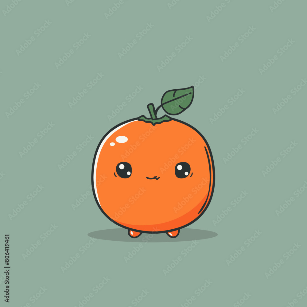 A cartoon orange Persimmon with a smile on its face. The orange is holding its stem and is wearing a green leaf A cartoon orange Persimmon with a smile on its face. The orange is holding its stem and is wearing a green leaf