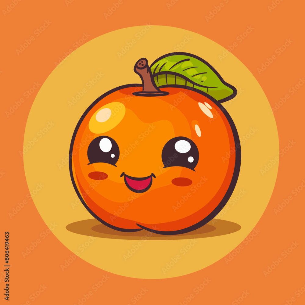 A cartoon orange Persimmon with a smile on its face. The orange is holding its stem and is wearing a green leaf A cartoon orange Persimmon with a smile on its face. The orange is holding its stem and is wearing a green leaf