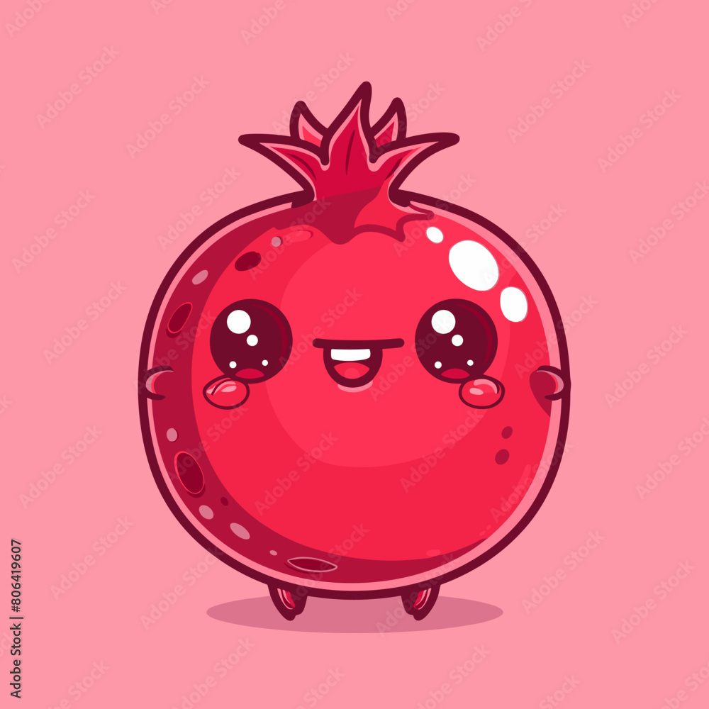 Fototapeta premium A cartoon Pomegranate fruit with a smile on its face. The image is in blue
