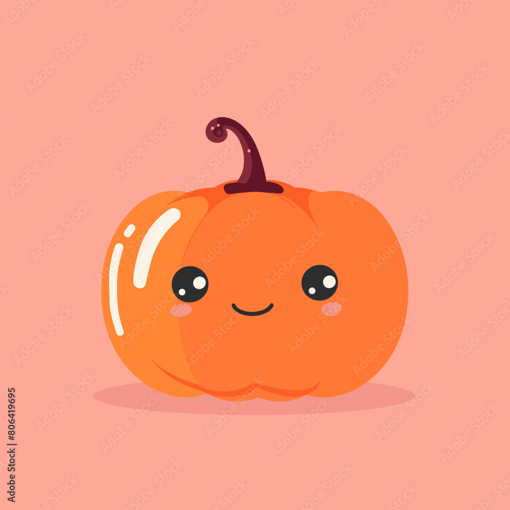 Obraz premium A cartoon pumpkin with a smile on its face. The pumpkin is orange and has a stem