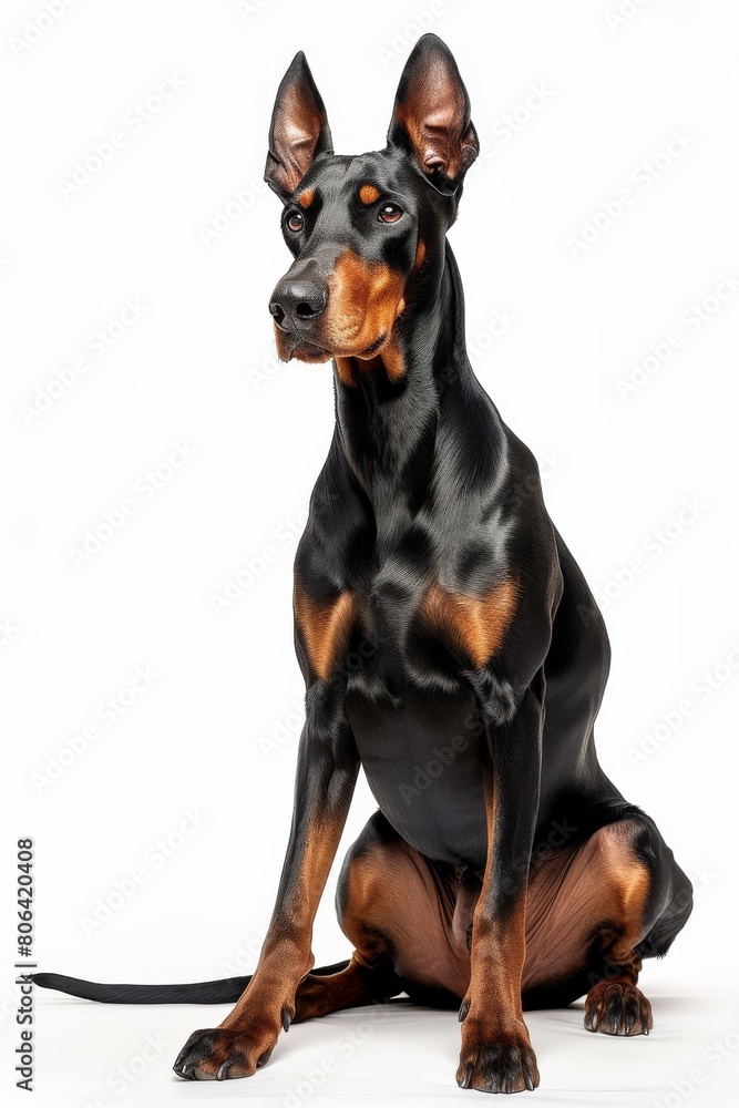 Mystic portrait of Doberman Pinscher, isolated on white background