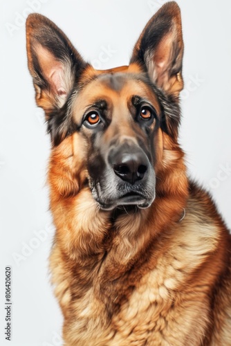 Mystic portrait of German Shepherd  copy space on right side  Close-up View   Isolated on white background