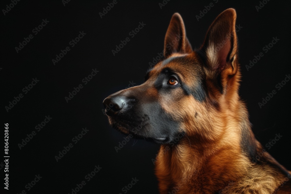 Mystic portrait of German Shepherd, isolated on black
